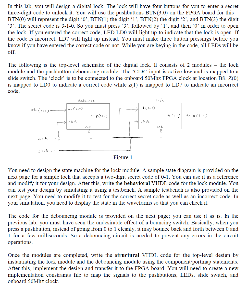 Solved In this lab. you will design a digital lock. The lock Circuit Diagram