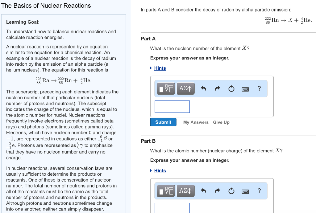 The Basics Of Nuclear Reactions In Parts A And B C Chegg