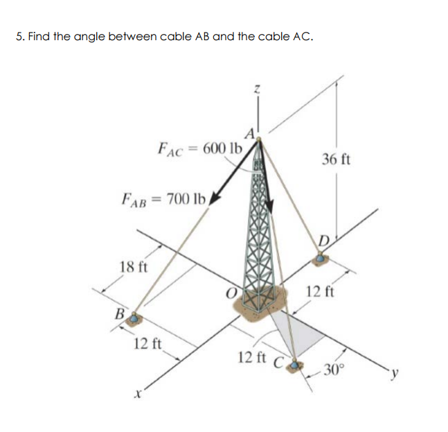 Solved 5. Find The Angle Between Cable AB And The Cable AC. | Chegg.com