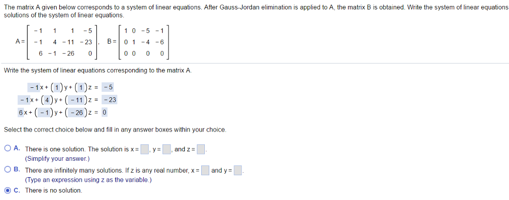 Solved The matrix A given below corresponds to a system of | Chegg.com