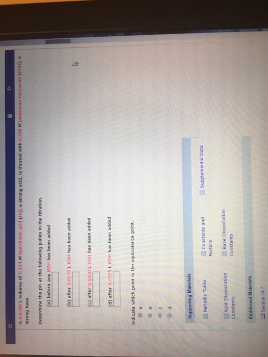 Solved A 0 0700 L Volume Of 0 124 M Hydroiodic Add HI A Chegg
