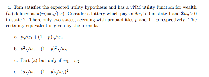 expected utility hypothesis formula