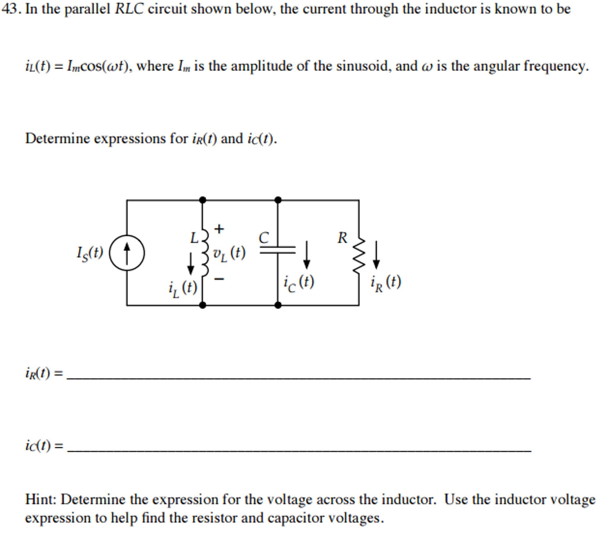 Solved In The Parallel RLC Circuit Shown Below, The Current | Chegg.com