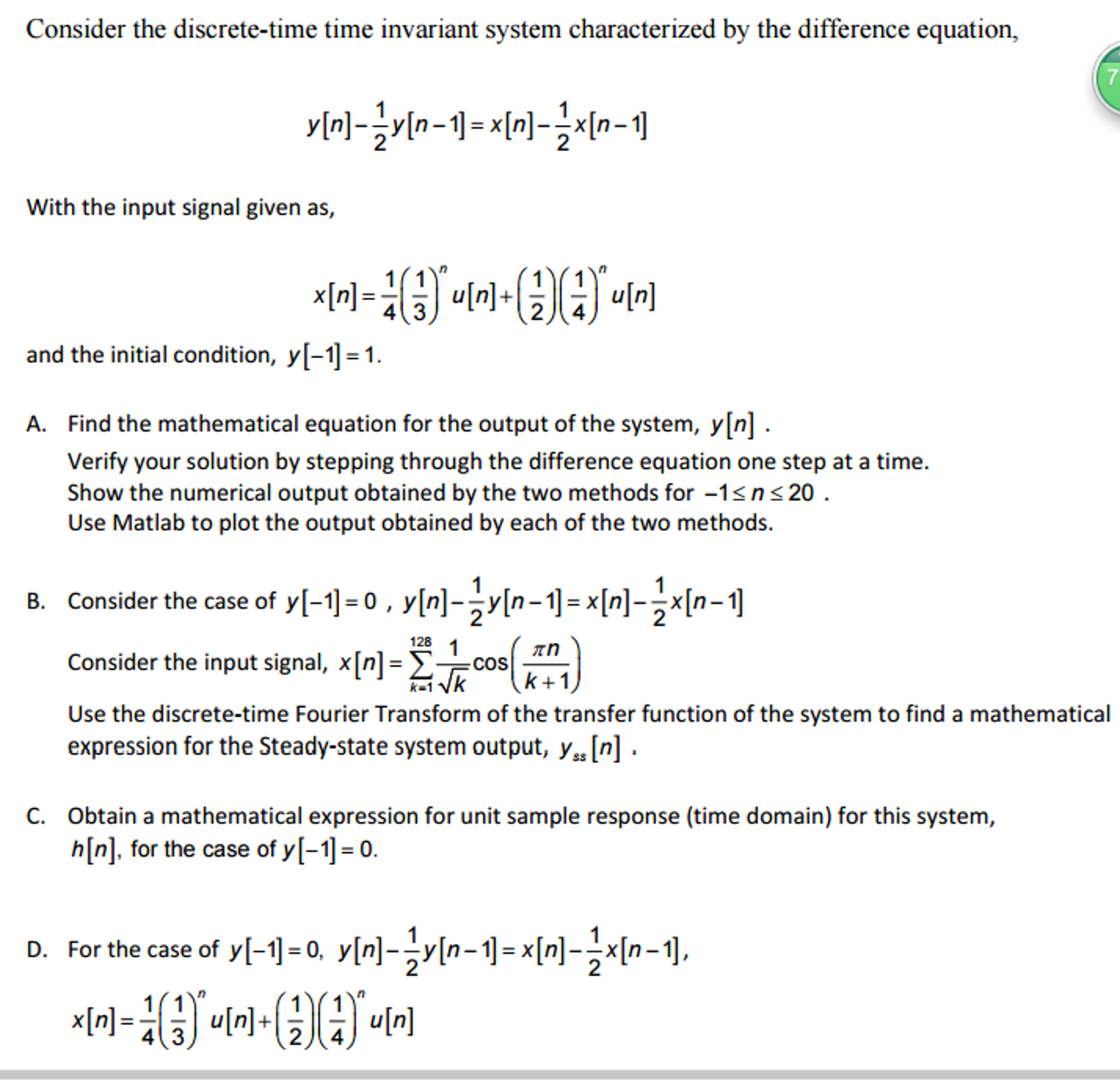 Consider the discretetime time invariant system