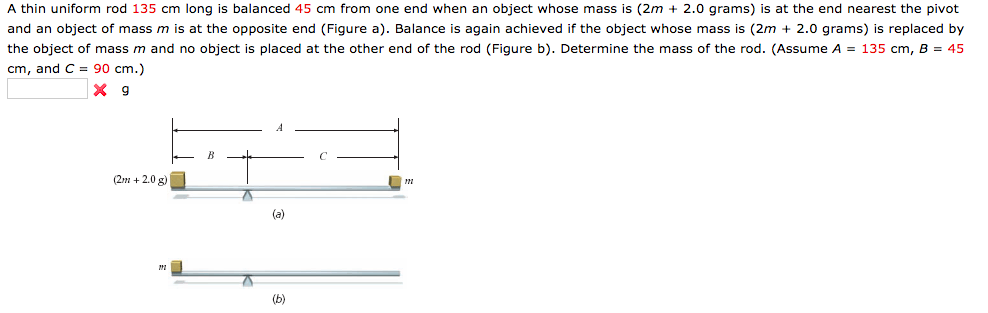 Solved A thin uniform rod 135 cm long is balanced 45 cm from | Chegg.com