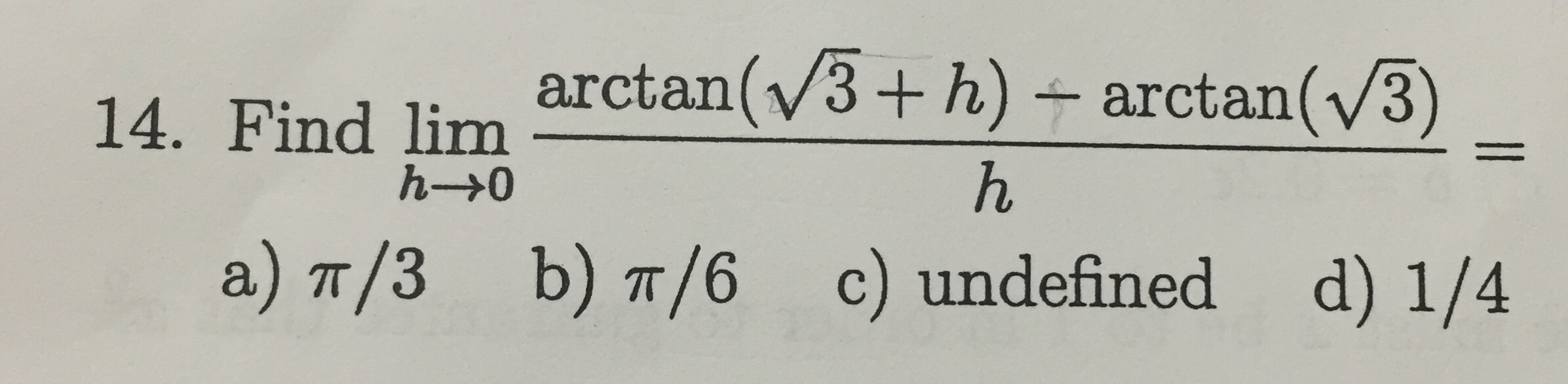 Solved Find Lim_h Rightarrow 0 Arctan(sqareroot 3 + H) - | Chegg.com