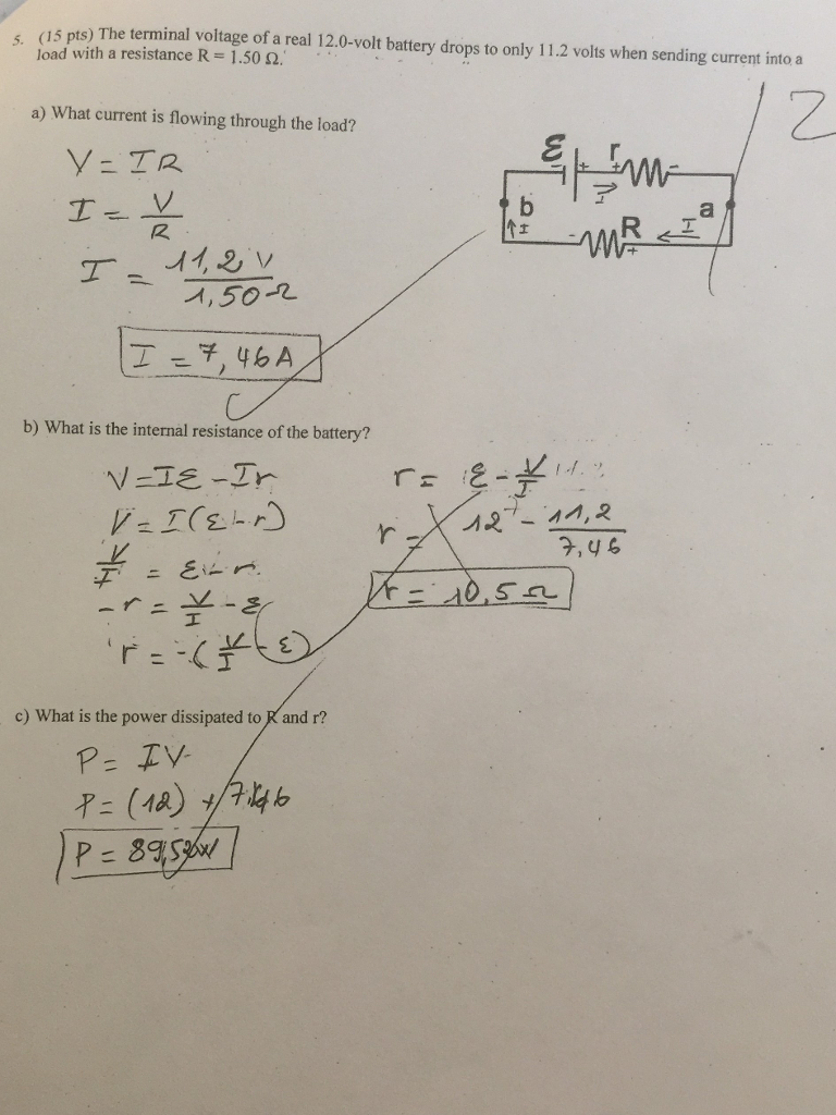 Solved The terminal voltage of a real 12.0-volt battery | Chegg.com