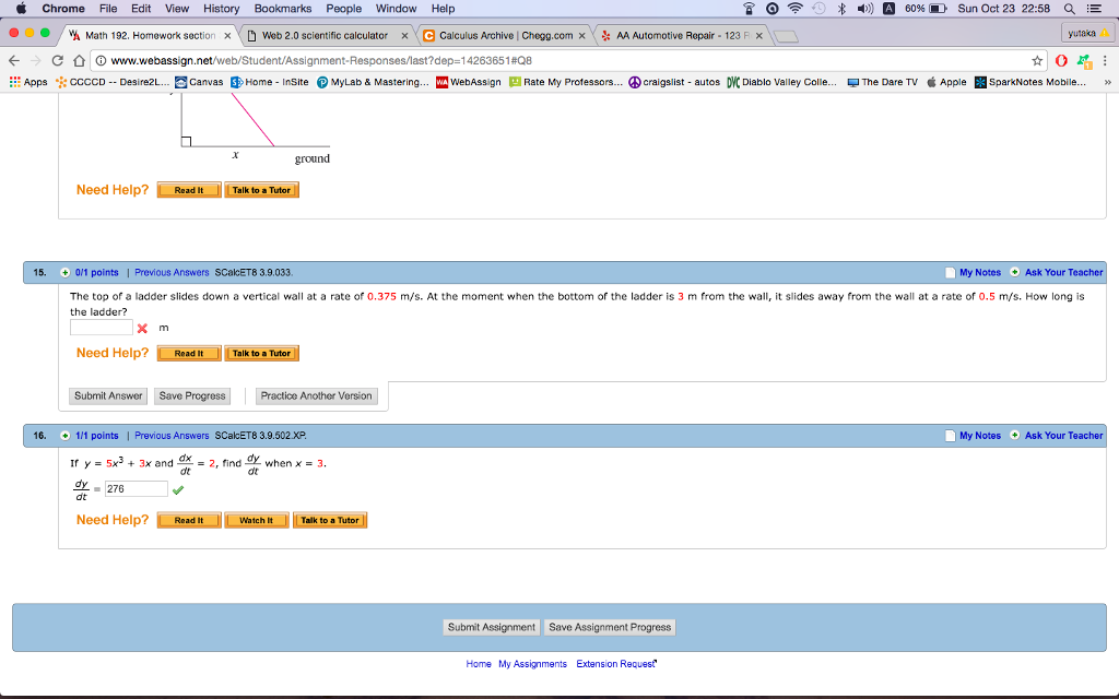 Solved The top of a ladder slides down a vertical wall at