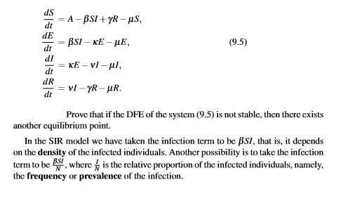 Ds/dt = A - beta SI + gamma R - mu S, dE/dt = beta SI | Chegg.com