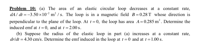Solved Problem 10: (a) The area of an elastic circular loop | Chegg.com