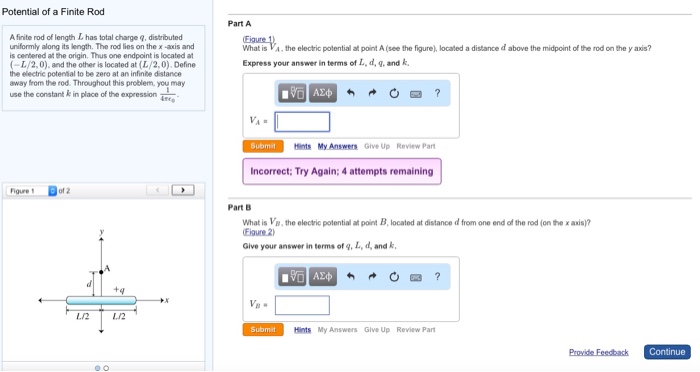 Solved Potential of a Finite Rod Part A A finite rod of | Chegg.com