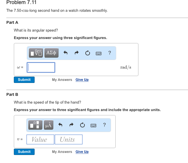 Solved The 7.50cmlong second hand on a watch rotates