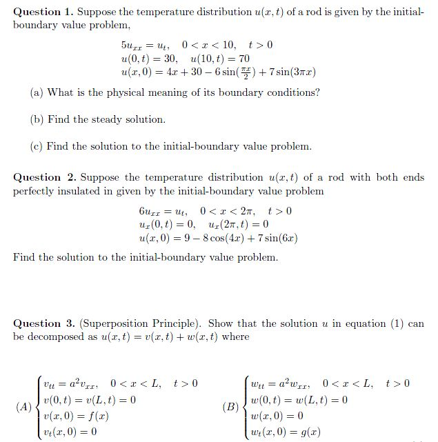 Suppose the temperature distribution u(x, t) of a rod | Chegg.com