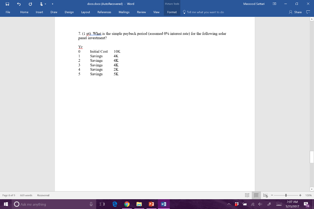 Solved What Is The Simple Payback Period assumed 0 Chegg