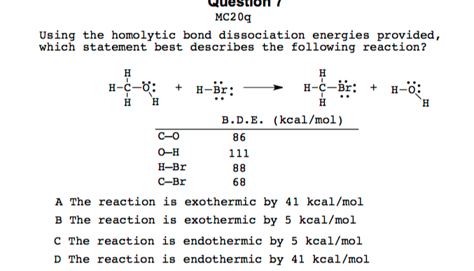 Solved MC20q Using The Homolytic Bond Dissociation Energies | Chegg.com