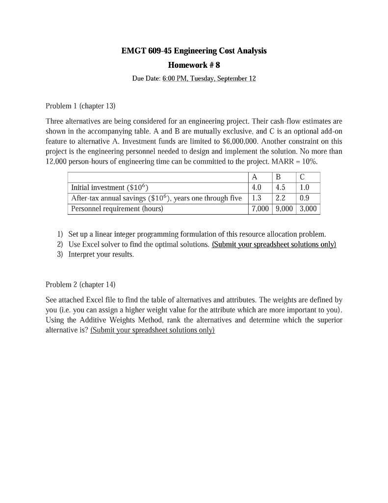 Solved EMGT 60945 Engineering Cost Analysis Homework 8