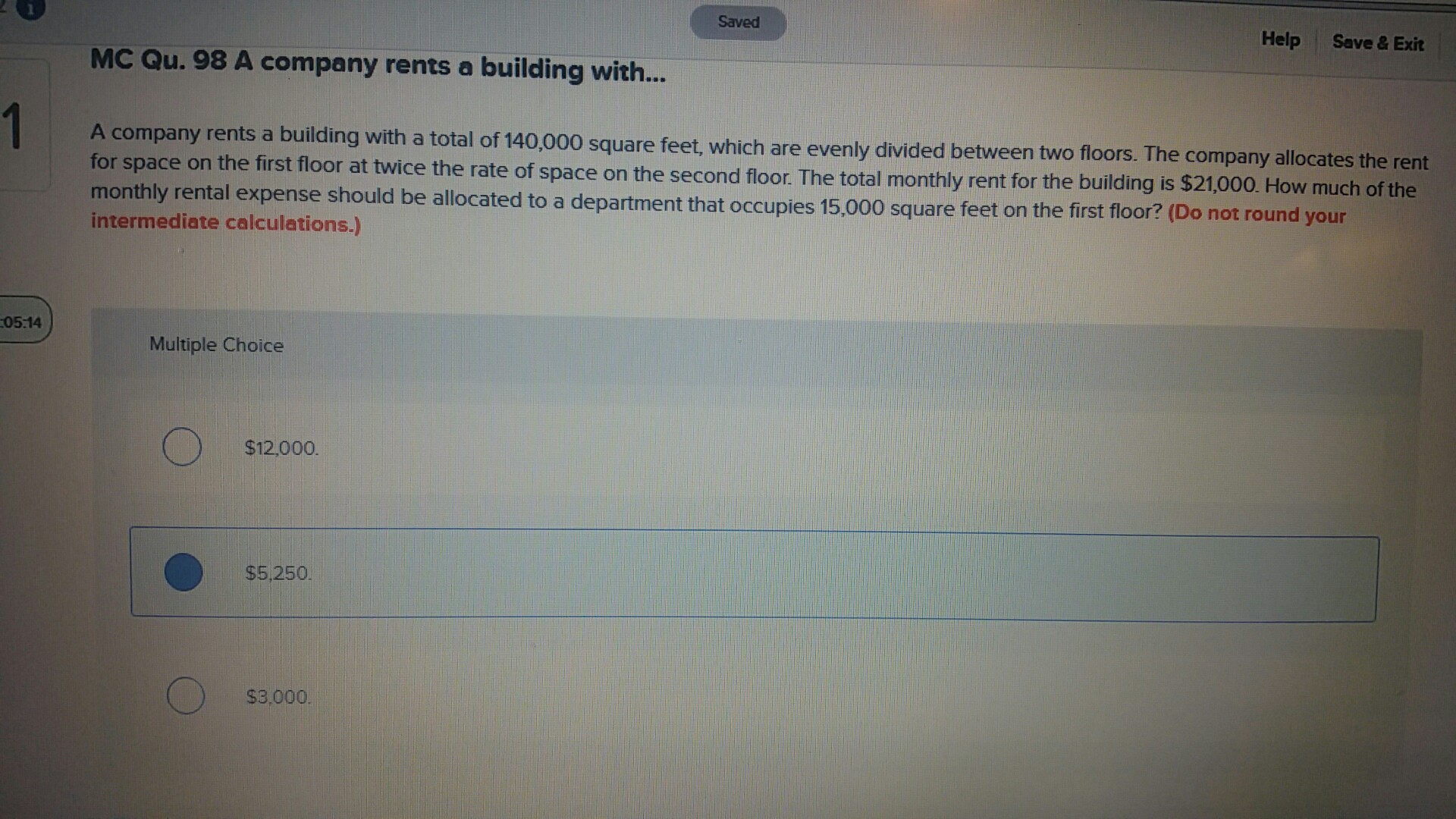 Solved Saved Help Save& Exit MC Qu. 98 A company rents a | Chegg.com