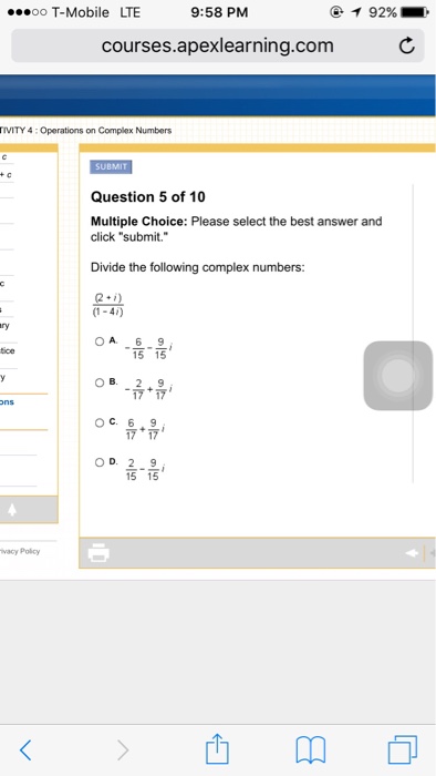 Solved Divide the following complex numbers: (2+i)/(1-4i) | Chegg.com