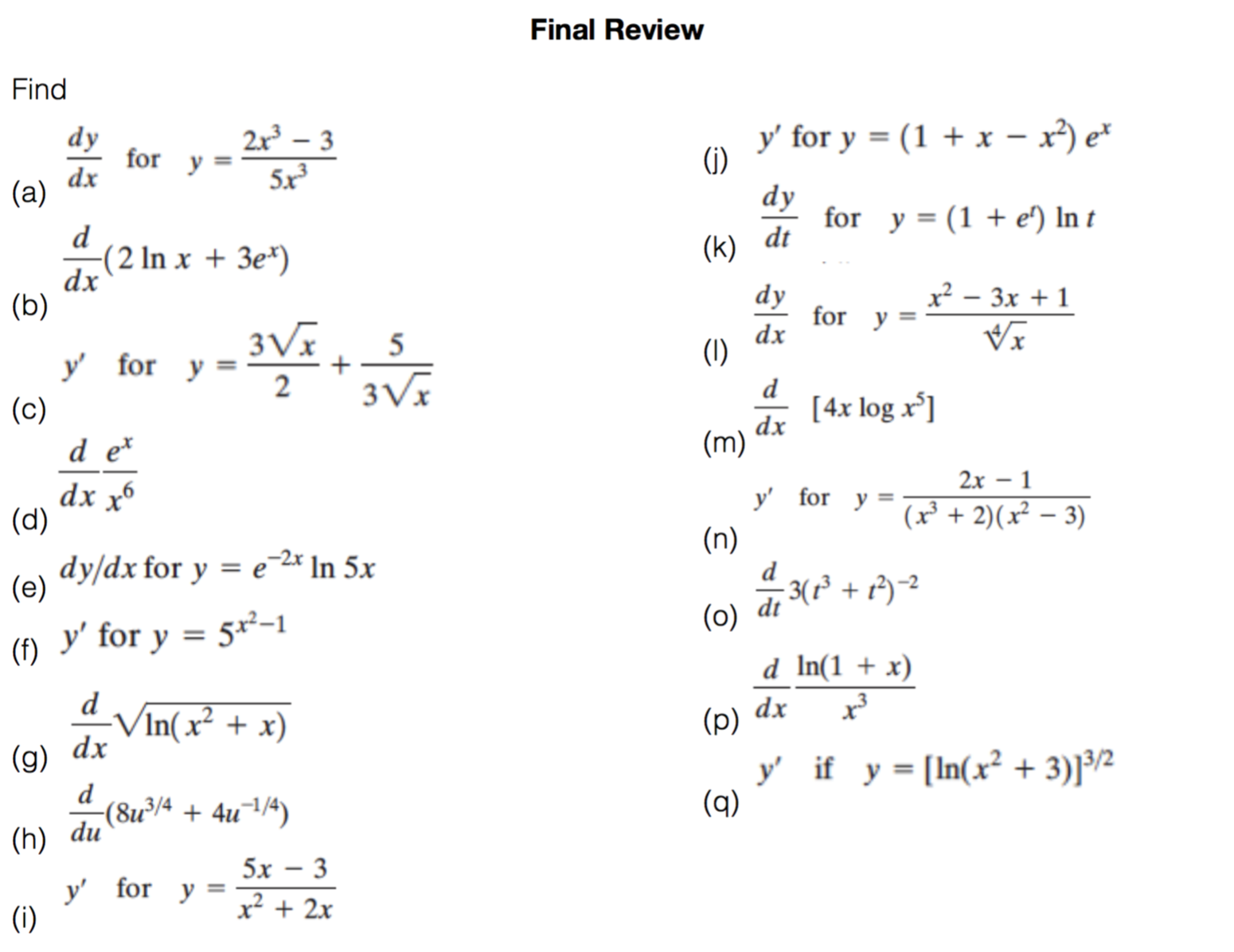 Solved Find a Dy dx For Y 2x 3 3 5x 3 D dx 2 Ln X Chegg