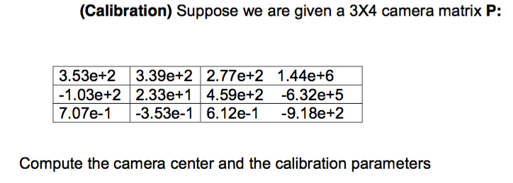 Solved Suppose we are given a 3X4 camera matrix P: Compute | Chegg.com