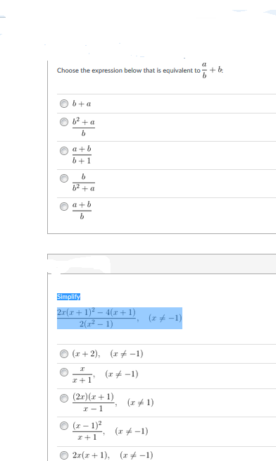 Solved Choose the expression below that is equivalent to a/b | Chegg.com