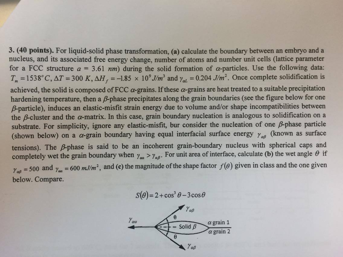 Solved For liquid-solid phase transformation, (a) calculate | Chegg.com