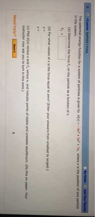 Solved The potential energy function for a system of | Chegg.com