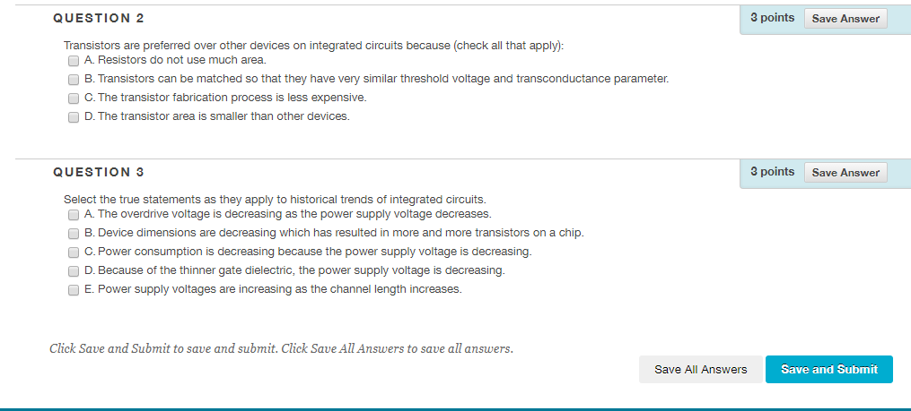 Solved QUESTION 2 3 points Save Answer Transistors are | Chegg.com
