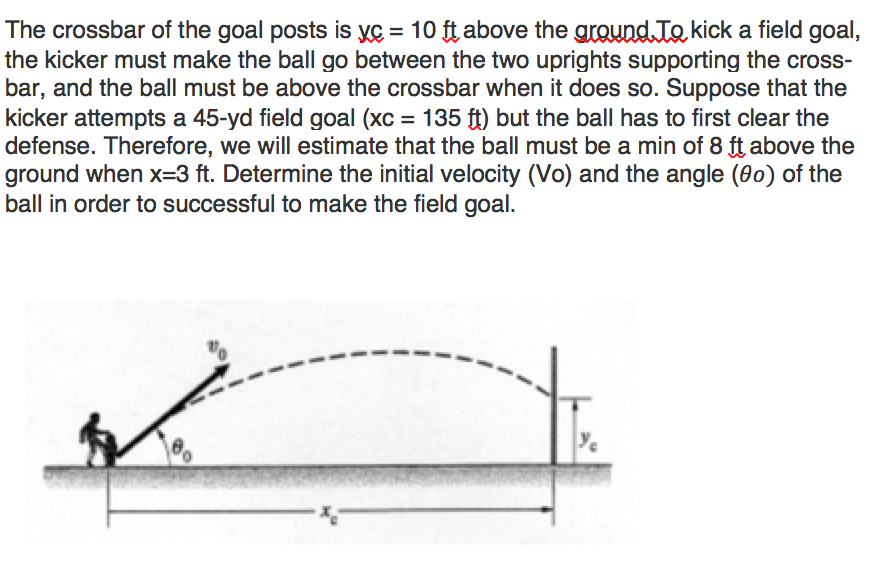 Solved The crossbar of the goal posts is yc = 10 t above the