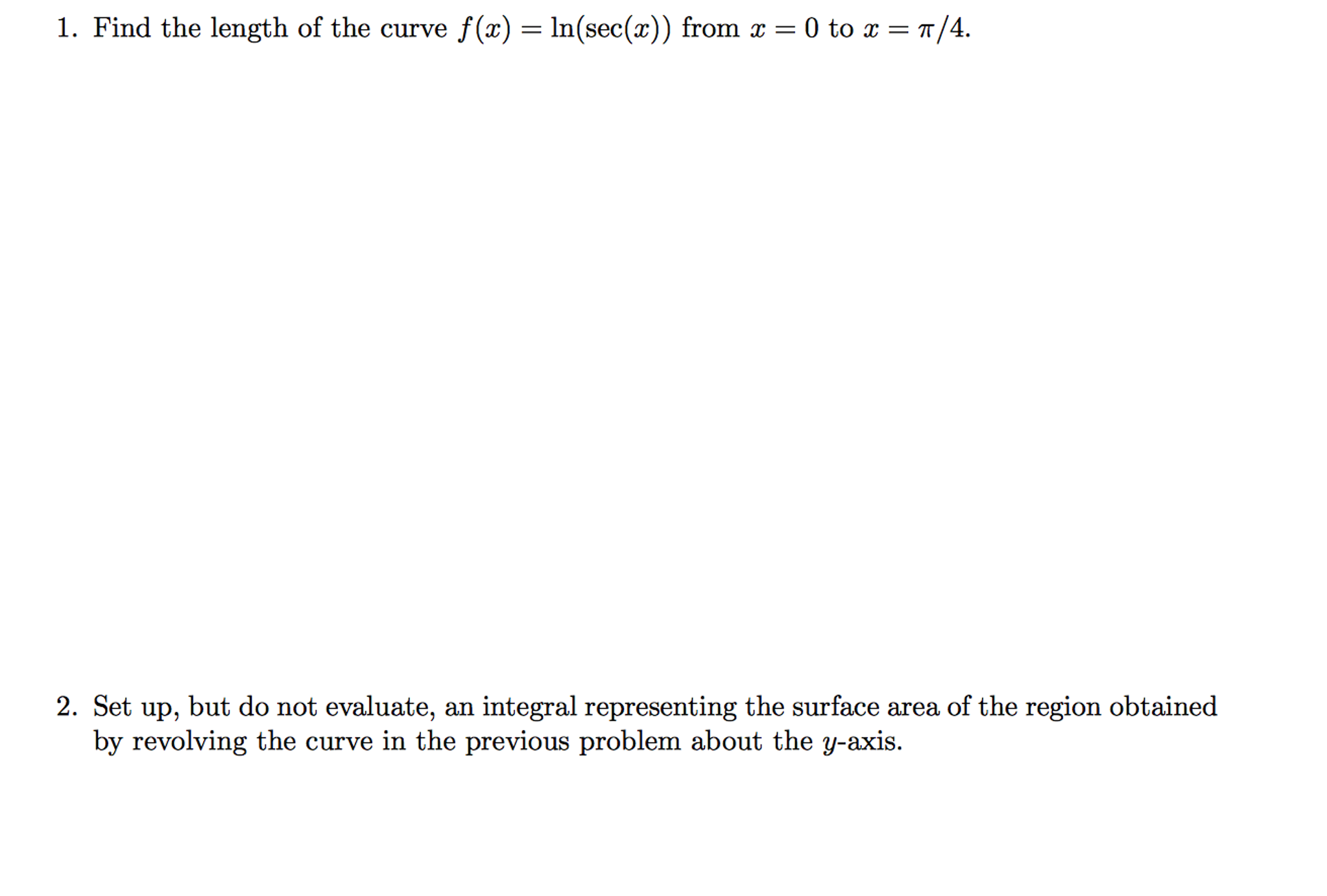 Solved Find the length of the curve f(x) = ln(sec(x)) from x