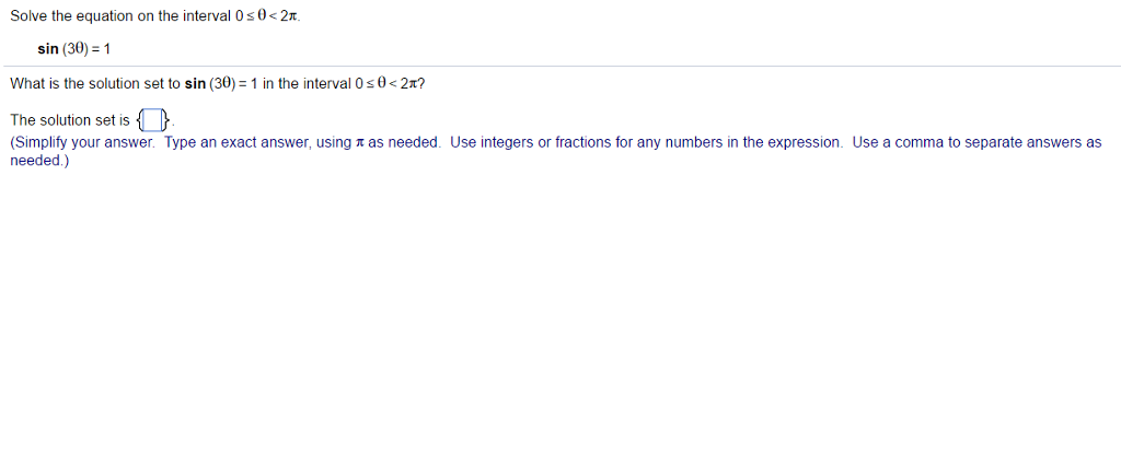 Solved Solve the equation on the interval 0 s0 2T. sin (30) | Chegg.com