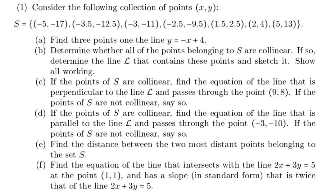 Solved (1) Consider The Following Collection Of Points (x, | Chegg.com