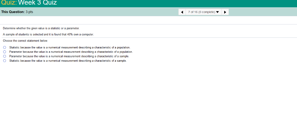 Solved Determine whether the given value is a statistic or a | Chegg.com