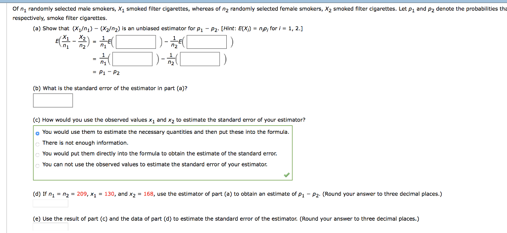 Solved Of n1 randomly selected male smokers, X1 smoked | Chegg.com