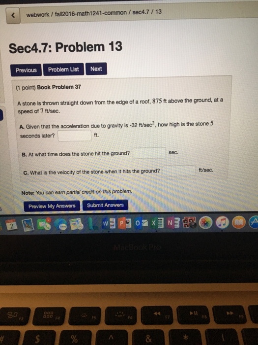 Solved A stone is thrown straight down from the edge of a | Chegg.com