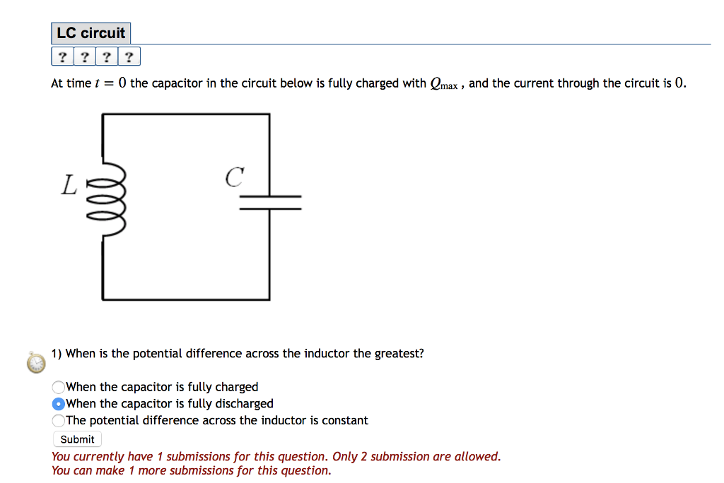 Solved LC circuit At time t = 0 the capacitor in the circuit
