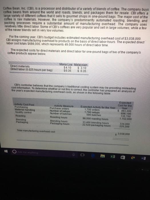 Coffee Bean Inc CBI Is A Processor And Chegg