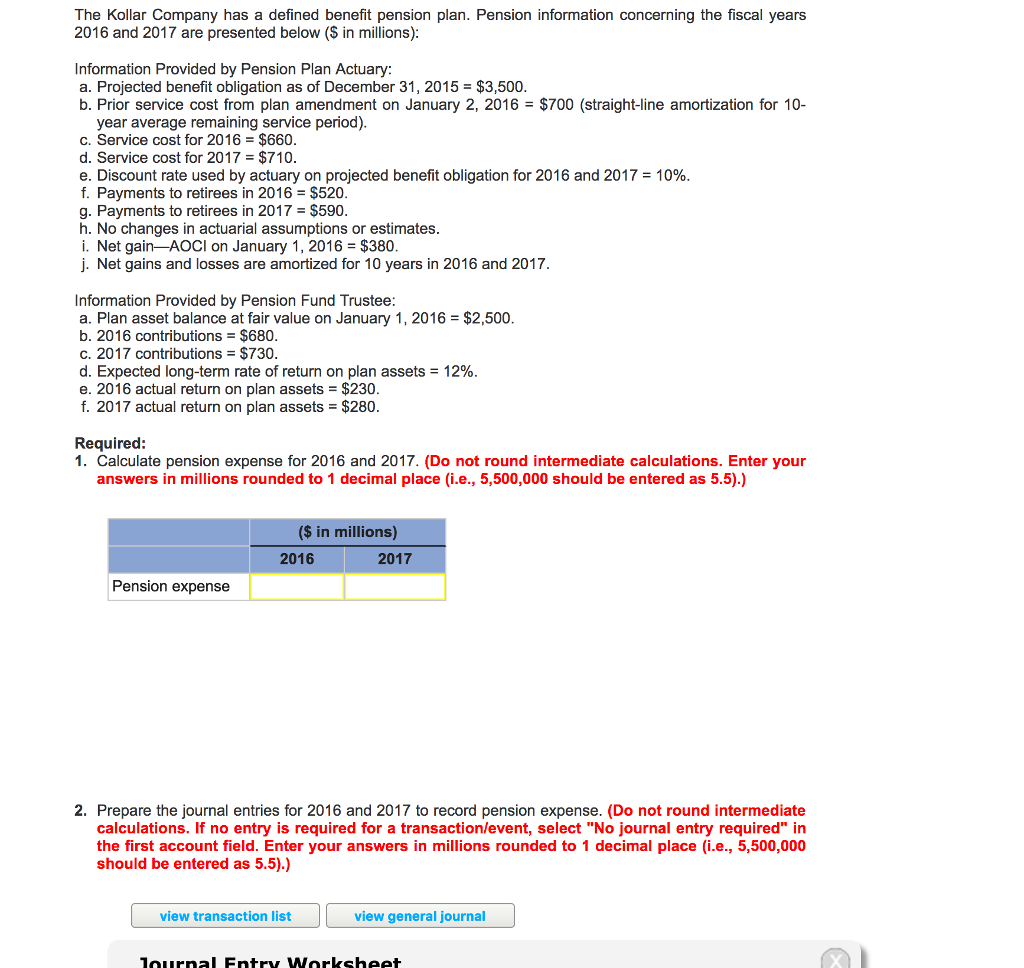 Solved The Kollar Company Has A Defined Benefit Pension | Chegg.com