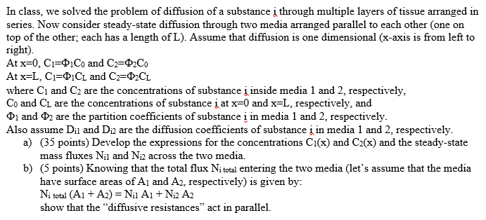 Solved In class, we solved the problem of diffusion of a | Chegg.com