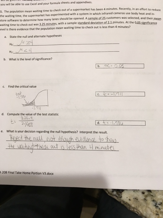 Solved The population mean waiting time to check out of a