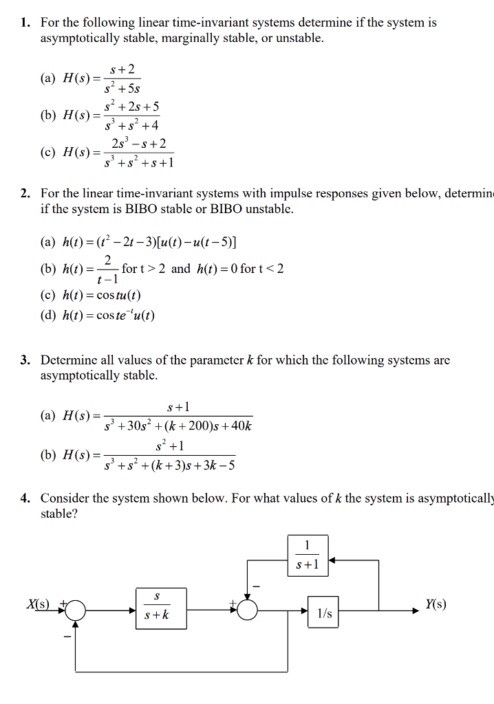 Solved 1. For the following linear time-invariant svstems | Chegg.com