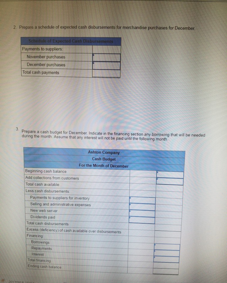 Solved You have been asked to prepare a December cash budget