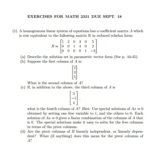 Solved A homogeneous linear system of equations has a | Chegg.com