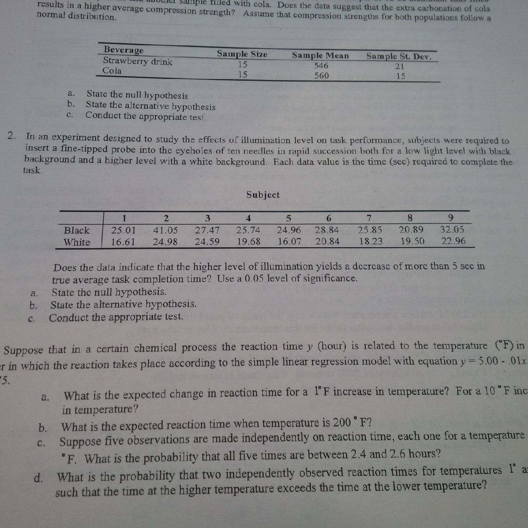 state the null hypothesis for the experiment