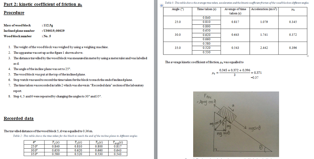 coefficient of static friction experiment report