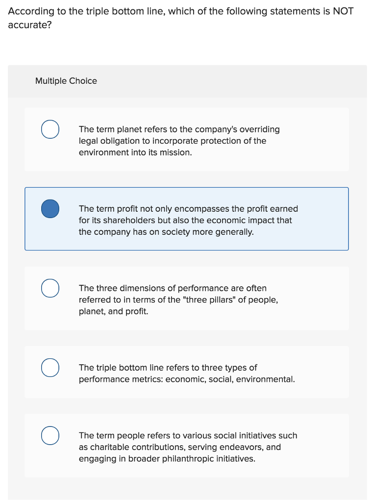 Solved According to the triple bottom line, which of the