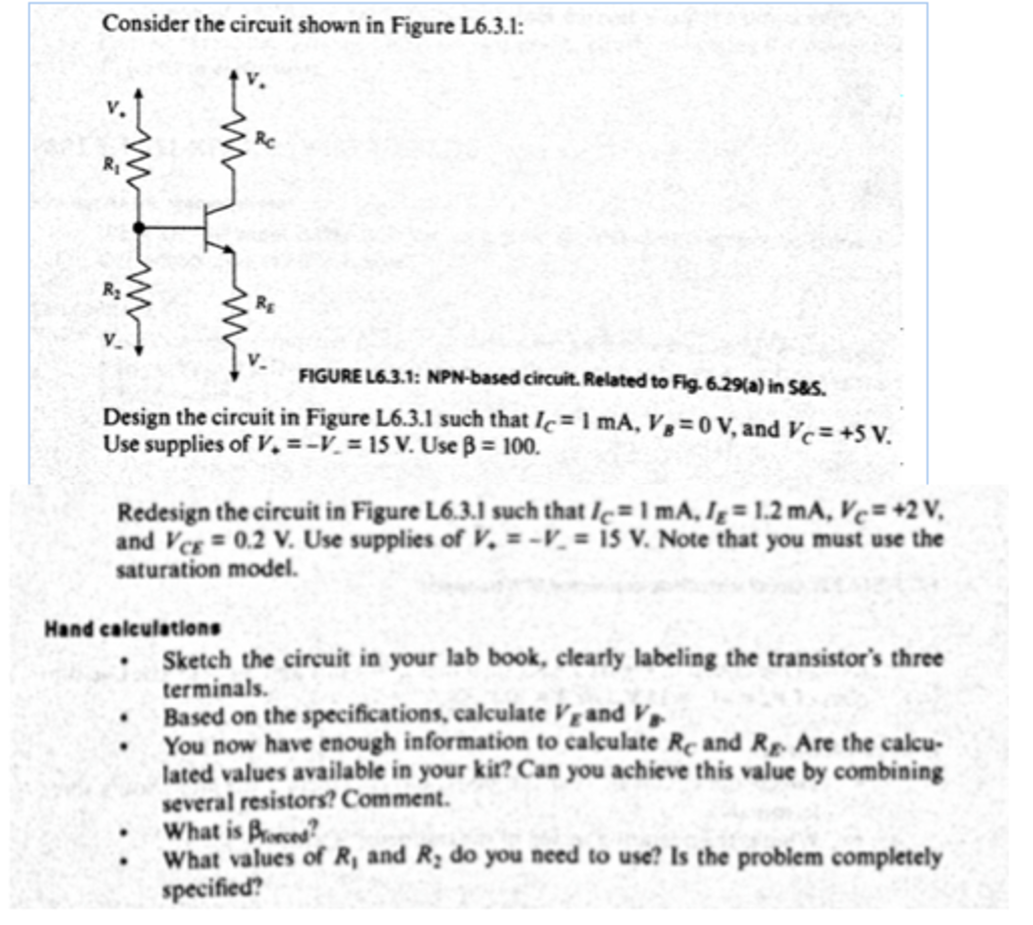 Solved Design the circuit in Figure L6.31 such that I_C = 1 | Chegg.com