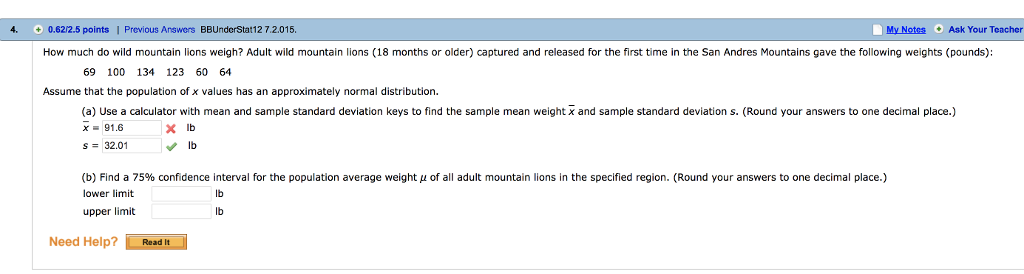 Solved 4. 0.62/2.5 points | Previous Answers BBUnderStat12 | Chegg.com