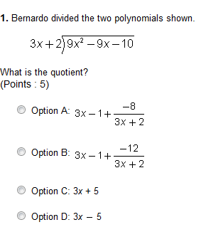 Solved Bernardo divided the two polynomials shown. What is | Chegg.com