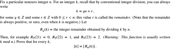 Solved Fix a particular nonzero integer n. For an integer k, | Chegg.com